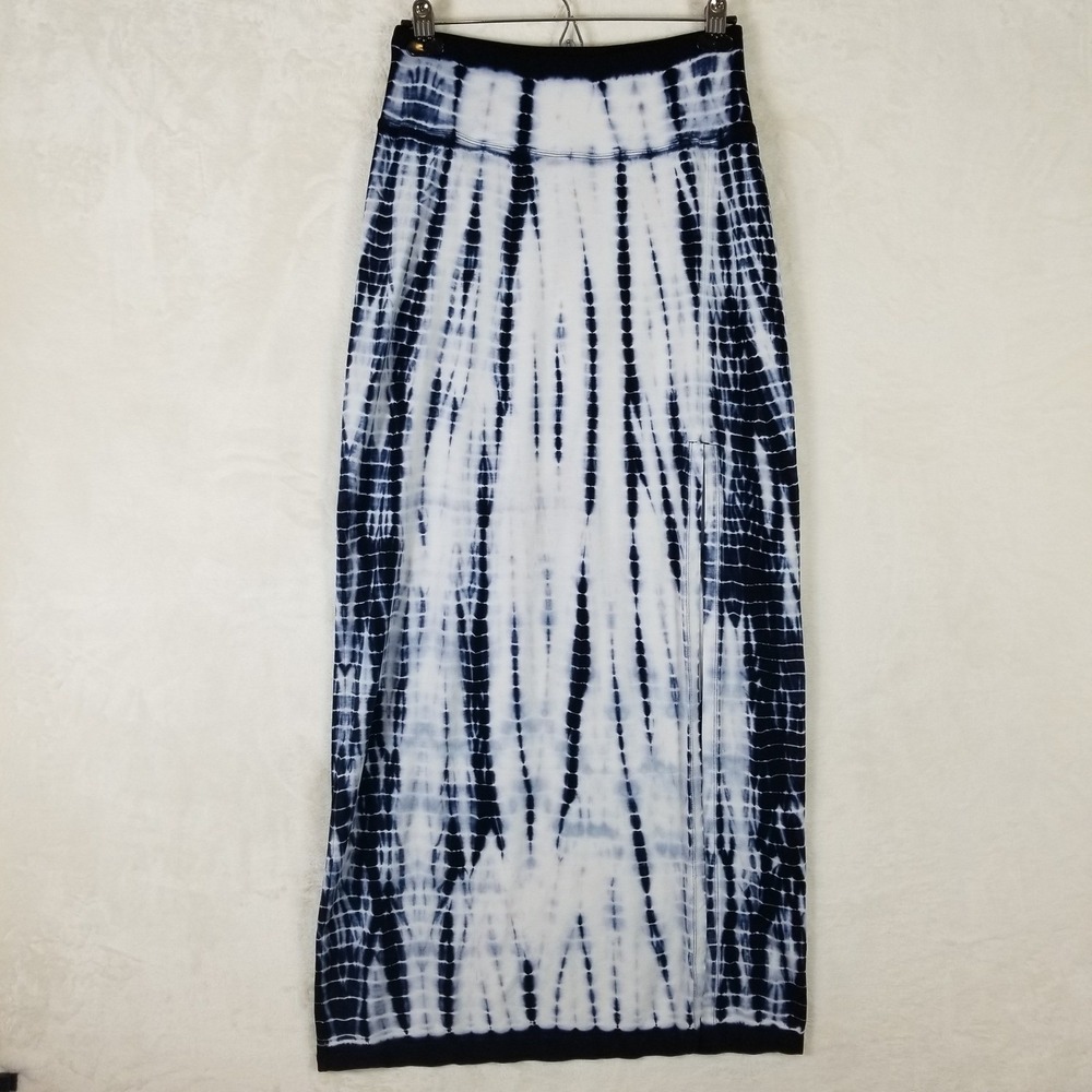 Athleta Maxi Skirt Womens Small S Navy Blue Tie Dye Shibori Side Slit Tencel - Picture 2 of 8